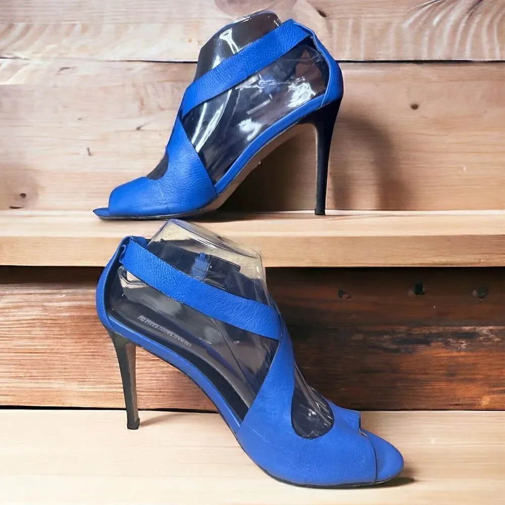 Charles David Blue Leather Stiletto Sandals Peep Toe Ankle Strap Women's Size 8